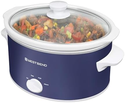 West Bend Slow Cooker 4-Quart Manual Crockery Style with Dishwasher Safe Oval Ceramic Crockpot and Glass Lid Two Temperature Settings Plus Keep Warm, 210-Watts, Black