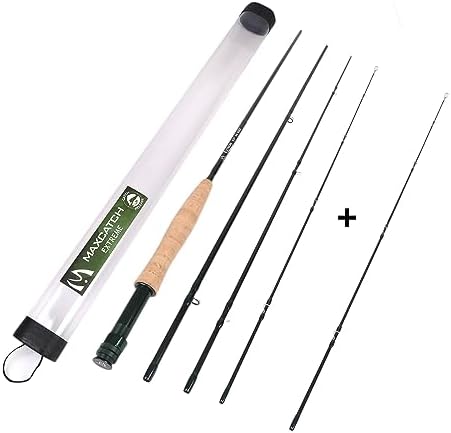 M MAXIMUMCATCH Maxcatch Extreme Graphite Fly Fishing Rod 4-Piece 9 Feet with IM6 Carbon Blank, Hard Chromed Guides, A Cork Grip (Size:3/4/5/6/7/8/10wt)