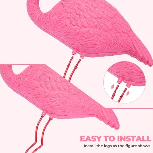 Ohuhu Family Flamingo Yard Ornaments, Set of 3 (32", 31", 19"), Pink | Metal Feet Stakes Bright Pink Flamingos Family, Garden Yard Patio Decoration