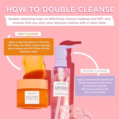 Glow Recipe Papaya Enzyme Cleansing Balm, Korean Double Cleanse First Cleanser, Makeup Remover + Cleansing Oil Balm, Gentle Exfoliating Face Cleanser