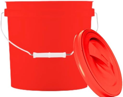 House Naturals 2 Gallon Red Plastic Food Grade BPA Free Made in USA Plastic Bucket Container with Red Screw On Lid - Pack of 3