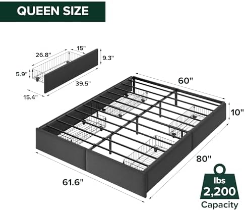 Zinus Maya Platform Bed Frame, Four Underbed Storage Drawers, Full | Secure Locking Drawers, Modern Upholstered Look, Minimalist Design, Straightforward Assembly, No Box Spring Needed