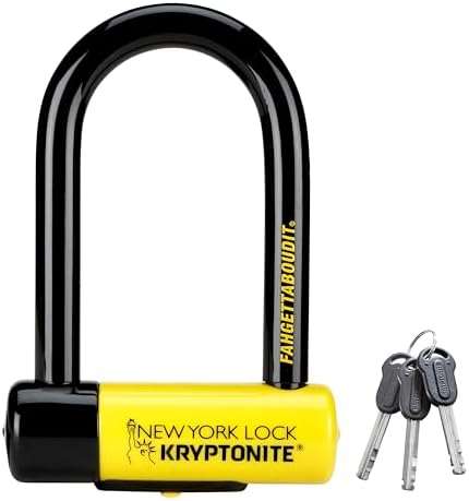 Kryptonite New York FAHGETTABOUDIT Mini Bike U-Lock, Heavy Duty Anti-Theft Bicycle U Lock Sold Secure Gold, 18mm Shackle with Keys, 10/10 Security Rating for E-Bike, Motorcycle, Scooter
