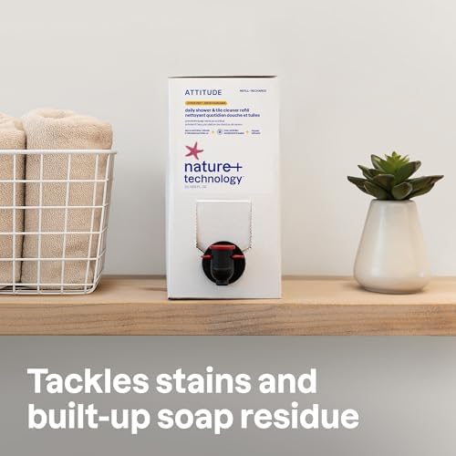 ATTITUDE Shower & Tile Cleaner Spray, EWG Verified, Bathroom Cleaner Removes Soap Scum & Grime, Plant-Based & Vegan, Citrus Zest Scent, 27.1 Fl Oz