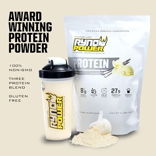 Ryno Power All Natural Whey Protein 2lb (20 Servings) 'Chocolate' - 100% Whey Protein Blend & No Fillers - Non GMO
