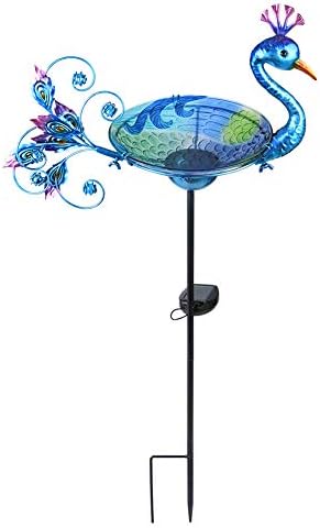 MUMTOP Outdoor Bird Bath Solar Birdbath Garden Feeder with Metal Stake,Blue