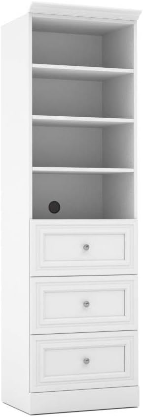 Bestar Versatile Closet Organizer with Drawers, 25-inch Platinum Gray Small Wardrobe with Storage and Shelves for Bedroom, Bathroom, Laundry Room