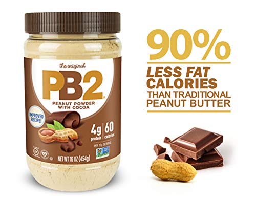 PB2 Powdered Chocolate Peanut Butter with Cocoa - 4g of Protein, 90% Less Fat, Certified Gluten Free, Only 50 Calories per Serving for Shakes, Smoothies, Low-Carb, Keto Diets