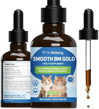 Pet Wellbeing Smooth BM Gold for Cats - Gentle Constipation Relief for Felines - Natural Herbal Supplement 2 oz (59 ml) | NASC Certified & Vet-Formulated Liquid Digestive Supplement with Triphala for Healthy Bowel Movements & Stool Consistency