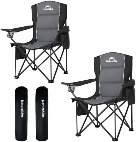 Naturehike Oversized Camping Chair with Cooler Bag, Heavy Duty Lawn Chair Support 450 LBS, Portable Padded Outdoor Folding Chair, 2 Pack