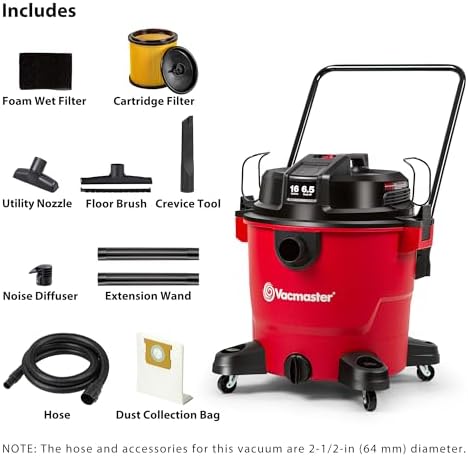 Vacmaster VJH1211PF 1101 12-Gal 5.5 Peak HP Heavy-Duty Wet/Dry Vac Red