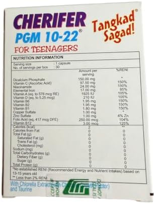 Cherifer PGM 10-22 Capsules with Zinc for Teenagers with Chlorella Growth Factor,and Taurine 30 Capsules