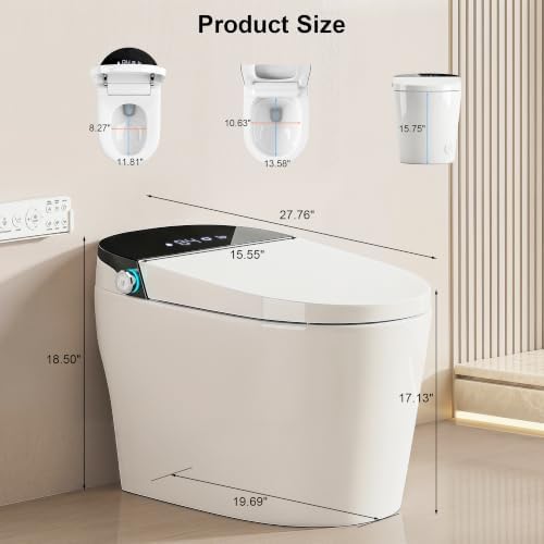 Smart Toilet with Built-in Bidet, One Piece Tankless Electric Bidet Toilet, Heated Seat & Warm Dryer, Auto Lid, Walk-Away Flush, Foot Sensor