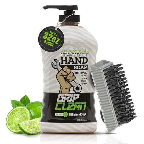 Heavy Duty Liquid Mechanic Hand Cleaner, 32 Fl Oz Pump Top, Nail Brush