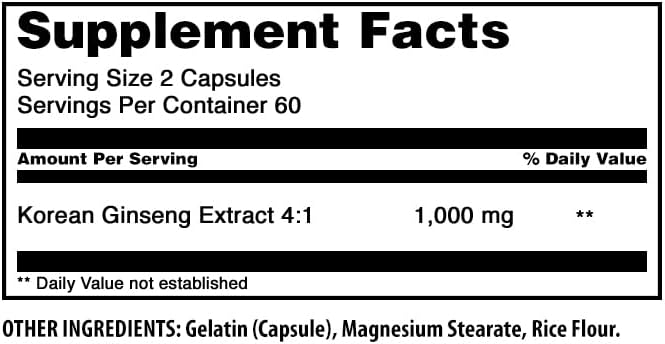 Amazing Formulas Ginseng Complex 1000 Mg of 4:1 Korean Ginseng Extract | Capsules Supplement | Non-GMO | Gluten-Free | Made in USA (1 Pack | 120