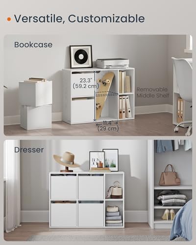 SONGMICS HOME Book Shelf, Snapsemble Superfast Assembly, 6-Tier Floor Standing Bookcase with Doors and Adjustable Shelves, 70.4 Inches Tall for Bedroom Study Living Room, Snow White