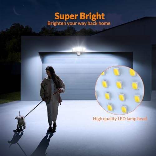 LEPOWER Solar LED Security Lights, PIR Motion Sensor Outdoor, 1600LM, Yard | 5500K Daylight, 72FT180° Motion Sensor Flood Light, 3 Adjustable Head, Easy Install, IP65 Waterproof for Porch, Patio, Garage
