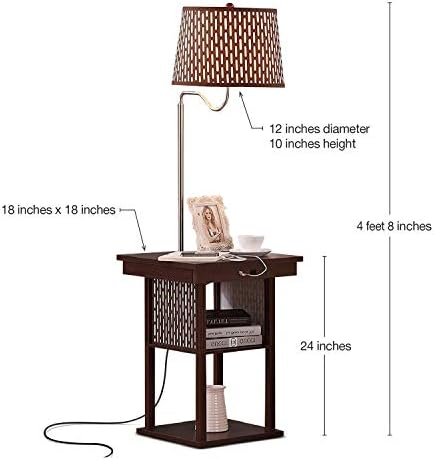 Brightech Madison Side Table with Lamp Combo with LED Bulb, Desk Lamp with USB Port, Bedside Reading Light, Modern End Table with Floor Lamp for Bedroom, Living Room, Office - Havana Brown