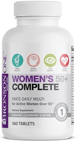 Bronson ONE Daily Women 50+ Complete Multivitamin Multimineral, 180 Tablets | Once-Daily, Targeted Nutrition For Active Women Over 50, Non-GMO, Gluten-Free, Soy-Free