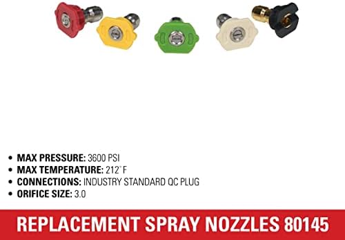 Simpson 3600 PSI 1/4" Quick Connect Pressure Washer Nozzle Set, 5-Pk, 80145 | 5 Spray Patterns (0°, 15°, 25°, 40°, Soap) In One Set
