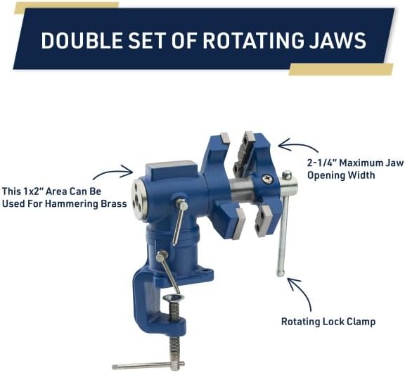 Universal Bench Vise Grip - Multi-Position Modular Cast Iron Woodworking and Metal Working Table Vise with 2 Rotating Jaws and Anvil - Portable Grip