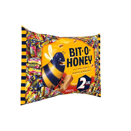 Bit O Honey Candy - Individually Wrapped Honey Taffy with Roasted Almond Bits, Gluten-Free, Classic Bite-Sized Treats, Sweet and Chewy Taffy Candy Bulk Bag - 5 LBS