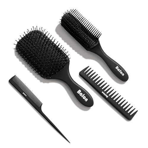 Hair Brush for Men and Women, 4Pcs Brush and Comb Set Detangling All Hair