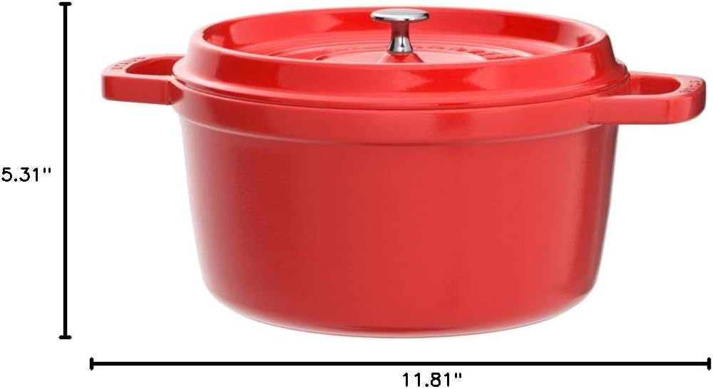 Staub Cast Iron Round Cocotte, Dutch Oven, 5.5-quart, serves 5-6, Made in France, Cherry
