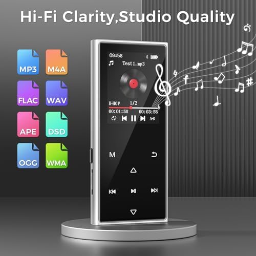 128GB MP3 Player with Bluetooth 5.4, AGXOV Music Player with Built-in HD Speaker, FM Radio, Voice Recorder, HiFi Sound, E-Book, Earphones Included