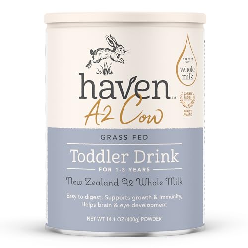 Haven A2 Cow Toddler Formula, Whole Milk, 12+ Months, 14.1oz | No Added Sugar, No Seed Oils, DHA Omega-3, Grass-Fed New Zealand Milk, Probiotics & Prebiotics, Lutein, Easy to Digest