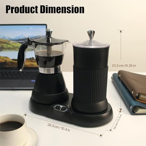 Espresso Maker with Milk Frother Electric Moka Pot 2-in-1 Espress Machine Aluminium One-Touch Operation Milk Froth Fine and Dense White 110V