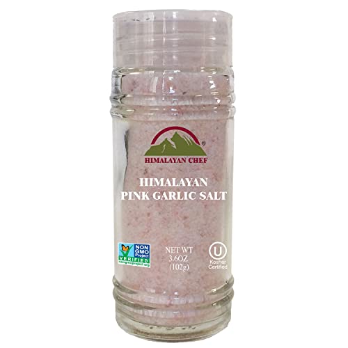 Himalayan Chef Himalayan Pink Garlic Salt -3.6 Oz (Pack of 1), Small Grinder of Garlic Salt Seasoning, Natural & Certified
