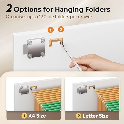 DEVAISE 3 Drawer Wood File Cabinet with Lock, Fits Letter and A4 Size | Wooden Tall Vertical Filing Cabinet, Home Office Printer Stand, Easy Assembly, White