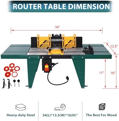 Universal Benchtop Router Table with Adjustable Fence, Steel Stand & Precision Routing for Woodworking – Craftsman Electric Router Table Tool (Black)
