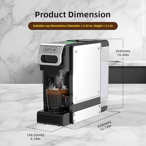 KOTLIE 4-in-1 Espresso Capsule Coffee Machine, Single Serve Coffee Maker for K*cup/Nes/DG/Ground Coffee, 19Bar, 1L,ST-550(silver)