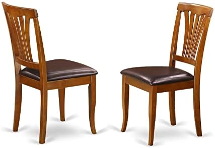 East West Furniture AVC-SBR-LC Avon Dining Chairs - Faux Leather Upholstered Wood Chairs, Set of 2, Saddle Brown