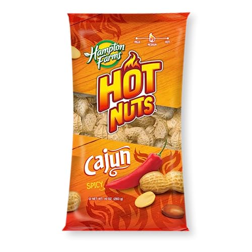 Hampton Farms Fancy Roasted In-Shell Cajun Peanuts, USA Grown, 10 oz Bag | Bold spicy Cajun roasted in-shell peanuts, USA grown, all natural, great for snacking and game day