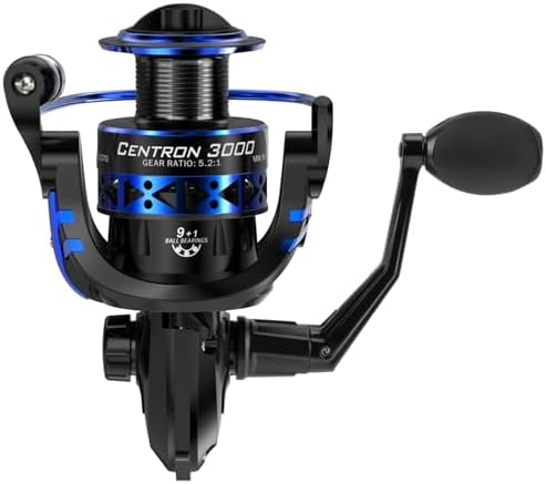KastKing Centron & Centron Lite Spinning Fishing Reels, Collapsible Handle | Max Drag: 17.5 lb, 9+1 BB, 13.9 oz, CNC Aluminum Spool, 5.2:1 Gear Ratio, Freshwater & Saltwater, Fishing Gifts for Men