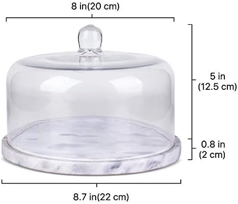 Flexzion Marble Cake Stand with Glass Dome Lid, 8.7-Inch Serving Plate