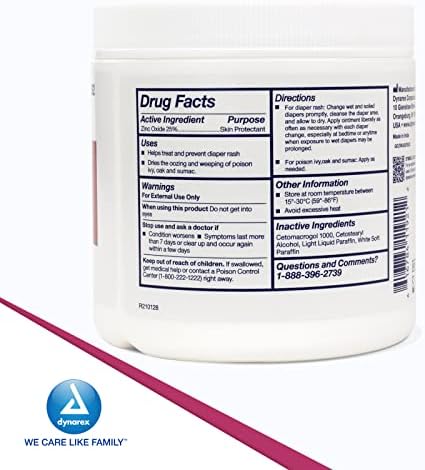 Dynarex Zinc Oxide Ointment, Soothes, Prevents, and Relieves Diaper Rash, Chaffed Skin, and Irritation, White, 1 Count - 15 oz. Jar of Ointment