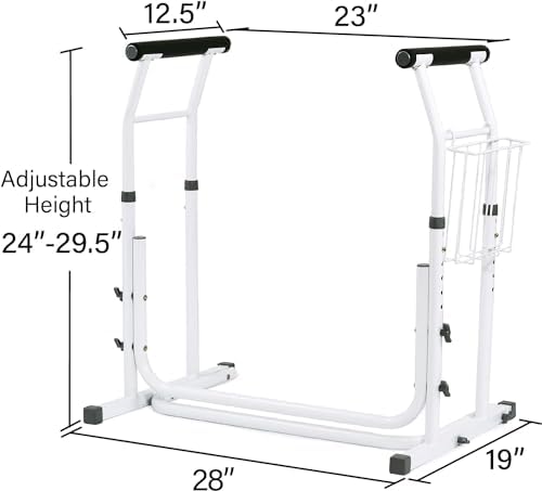 FSA/HSA Eligible, Vaunn Medical Bathroom Patented Height Adjustable Height Toilet Rail Grab Bar and Commode Safety Frame Handle