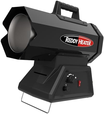 Reddy Heater 60, 000 BTU Forced Air Propane Heater, Battery Hybrid - RFG60DC | Outdoor Heater for Garage, Jobsite & Construction Site