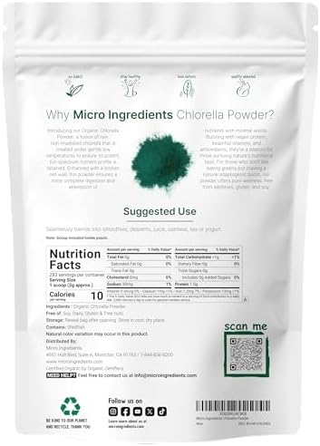 Micro Ingredients Organic Chlorella Powder, 20 Ounces | Broken Cell Wall for Complete Absorption | Raw Superfood Supplement
