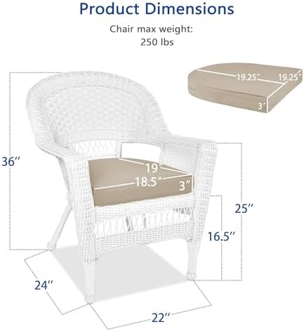 Jeco Wicker Chair with Tan Cushion, Set of 2, White/W00206-