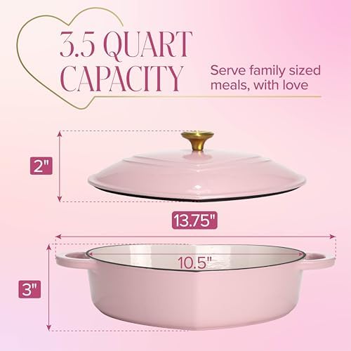Paris Hilton Enameled Cast Iron Dutch Oven Pot with Lid, Heart-Shaped Dutch Oven, Durable Cast Iron Pot with Dual Handles, Oven Safe to 500°F, Works on All Stovetops, 2-Quart, Cream