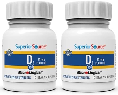 Superior Source Vitamin D3 10000 IU, Quick Dissolve MicroLingual Tablets, 100 Count, Helps Promote Strong Bones and Teeth, Immune Support, Helps Maintain Healthy Muscle Function, Non-GMO