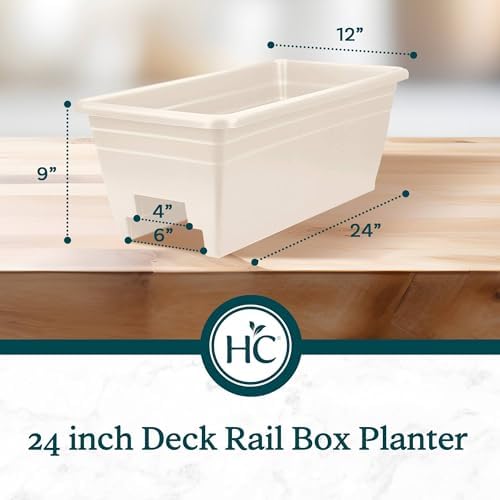 The HC Companies 24 Inch Heavy Duty Deck Rail Planter Boxes, White, 4-Pack