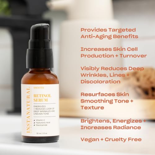 InstaNatural Vitamin C Face Serum, Brightens, Hydrates and Reduces Signs of Aging, with Vitamin C, Hyaluronic and Ferulic Acid, 1 FL Oz | All Skin Types, Brightens, Hydrates, and Reduces Signs of Aging, with Vitamin C, Hyaluronic Acid, and Ferulic Acid