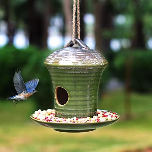 Kimdio Birdhouse Ceramic Hanging Birdhouses Bird Hut Hanging Outdoor Birdhouse for Wild Birds, Finch, Cardinal, and Bluebird - Blue