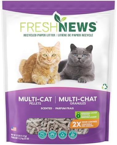 Fresh News Recycled Paper Original Pellet Cat Litter, 25 Pound, Non-Clumping, Unscented, Made in USA